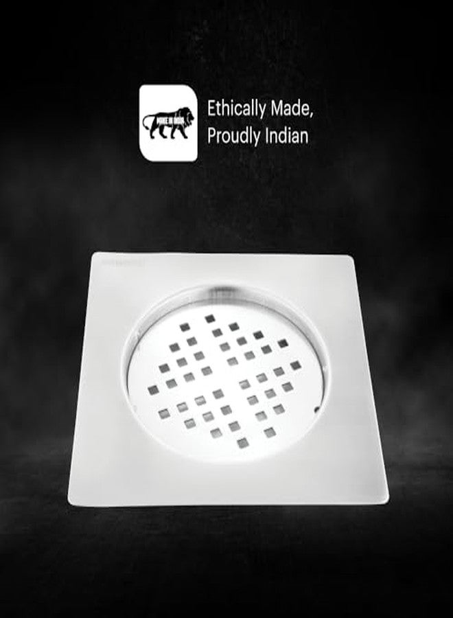 Johnson Bathrooms مصارف أرضية مربعة من جونسون كورال، مقاس 5x5 بوصة | غطاء مصارف/شبكة مصيدة أرضية من الفولاذ المقاوم للصدأ SS304 | مقاوم للصدأ، بلمسة نهائية غير لامعة/ساتان | ضمان لمدة عامين (T7281S - فولاذ مقاوم للصدأ) - Image 4